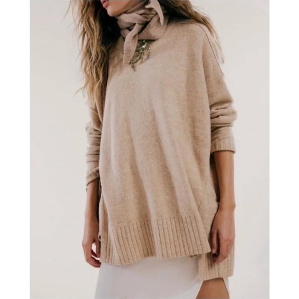 Free People Pheobe Pullover Sweater Oversized Size Small Oatmeal Beige